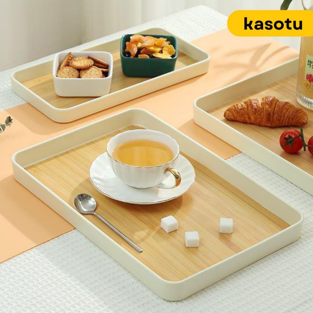 Nampan Tatakan Kayu Aesthetic Gelas Mangkuk Piring Persegi Panjang Mewah Hantaran Kue Basah Kering P