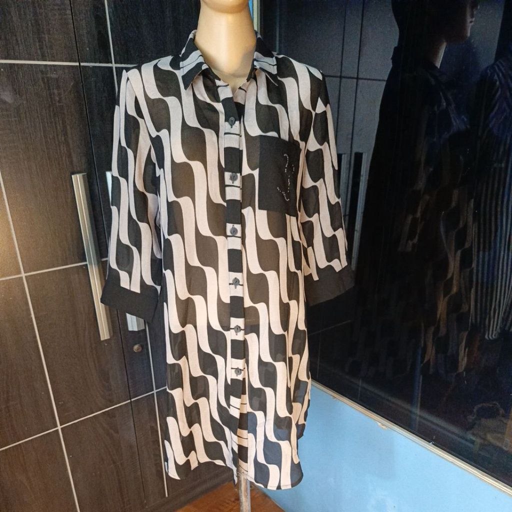 tunik motif hitam abu wanita