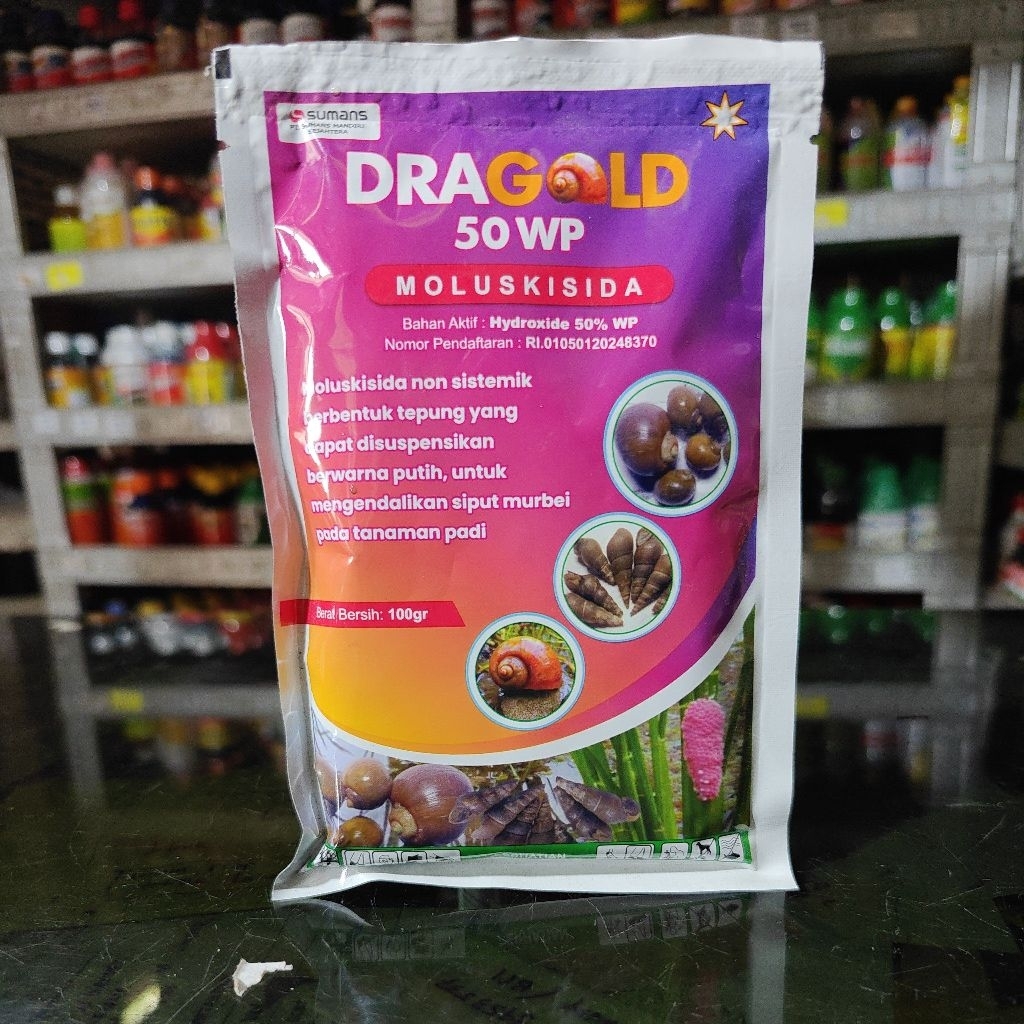 Moluskisida Dragold 50 WP 100gr/ obat keongsawah/ untuk siput murbei