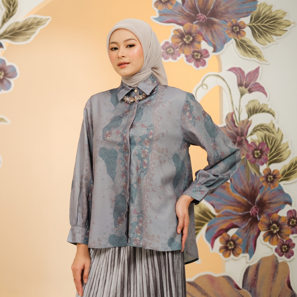 [Best Seller] ZM Zaskia Mecca - Yania Blouse Kemeja Wanita - Romansa Khatulistiwa - Bunga Simpur
