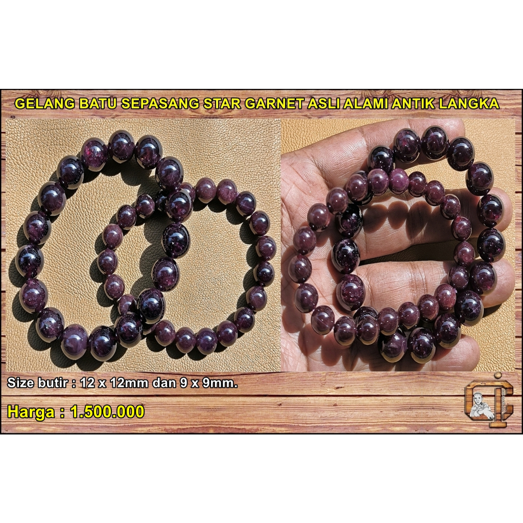 Gelang batu sepasang star garnet asli alami antik langka.