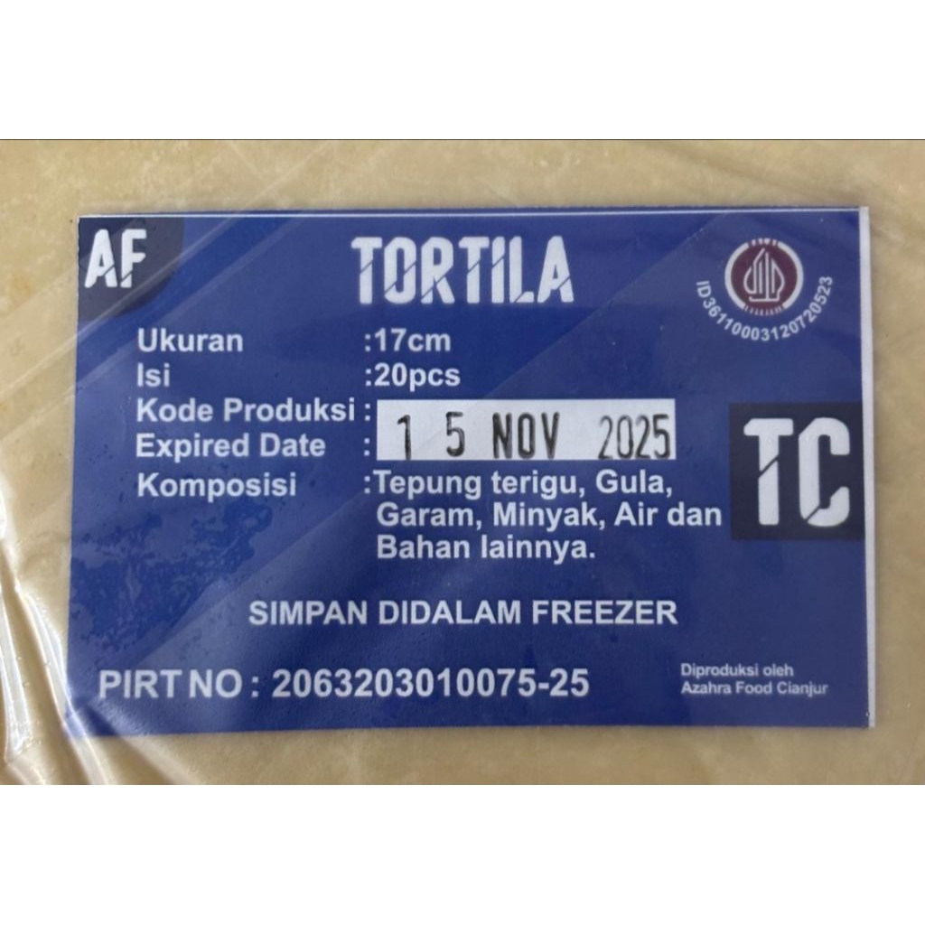 

Kulit Tortilla AF Size 17 Cm ( TC ). 1 Pack Isi 20 Lembar