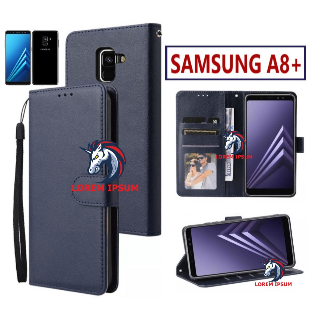 LEATHER CASING SAMSUNG A8+ CASE KULIT FLIP WALLET LEATHER KULIT PREMIUM SARUNG BUKA TUTUP KESING HP 