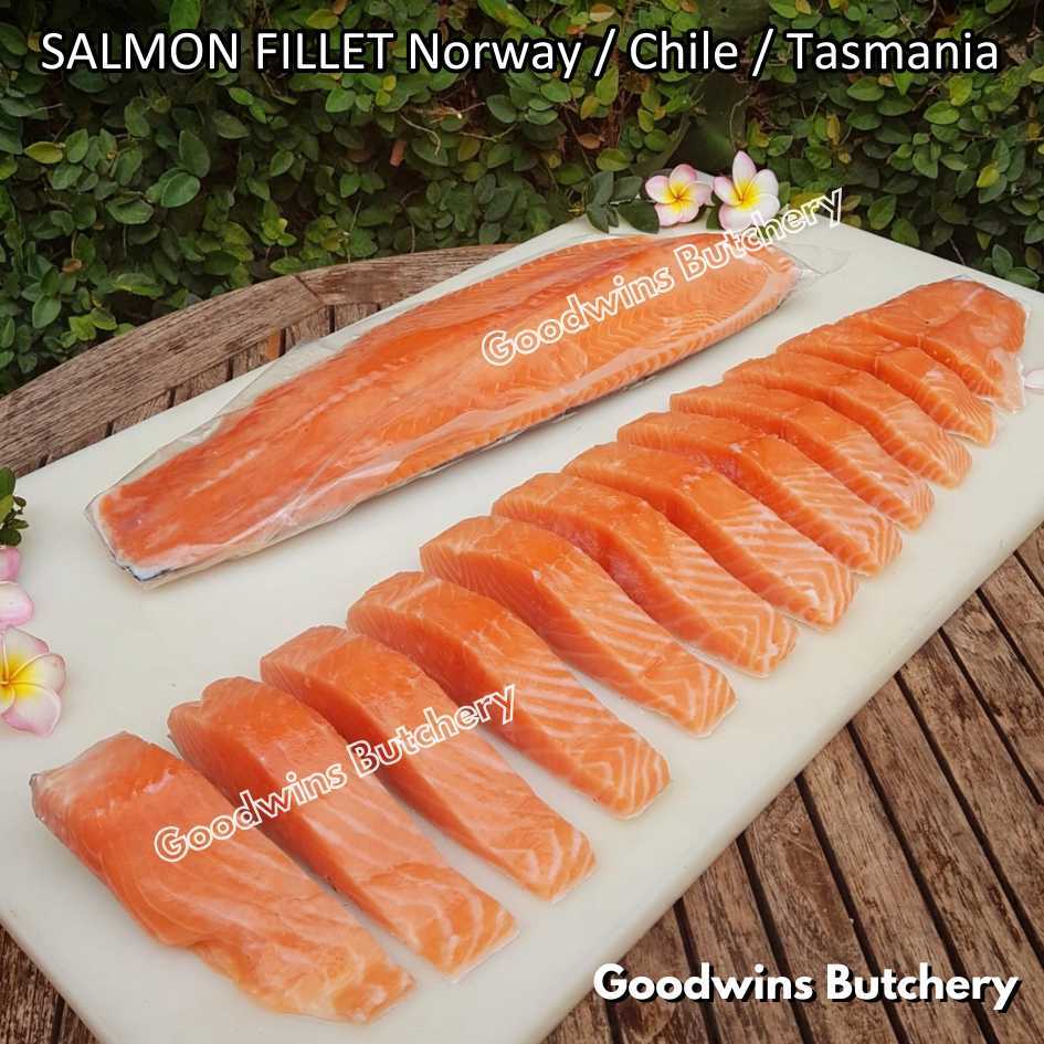 

500gr STEAK SALMON FILLET BONELESS Norway Chile Tasmania frozen