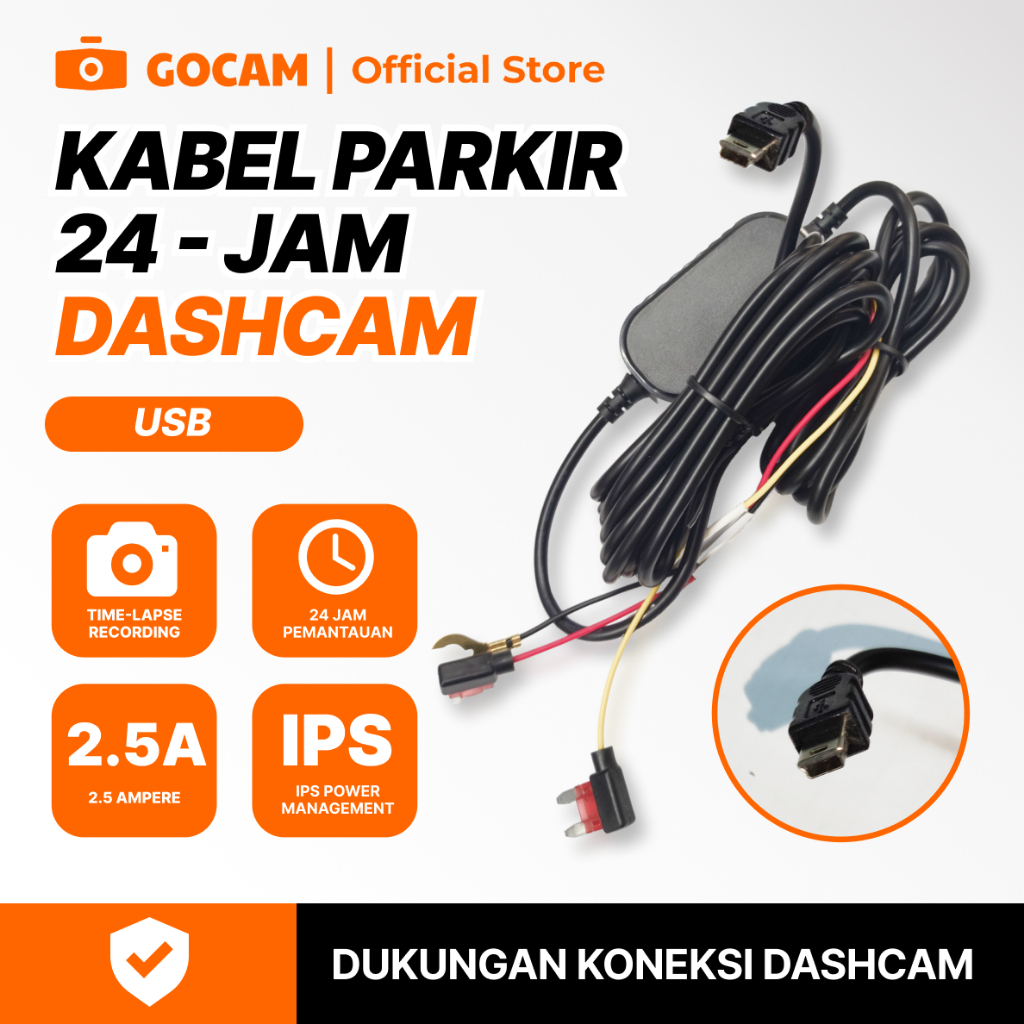 Toop Maakmurr - [COD] GOCAM Wire Kit USB Kabel Step-Down Dashcam Mobil Pemantau Parkir 24 Jam IPS