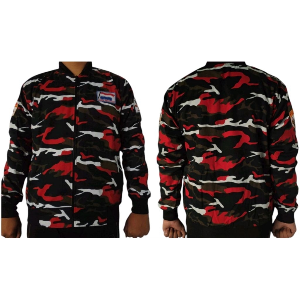JAKET BOMBER LASKAR MERAH PUTIH FUL LORENG