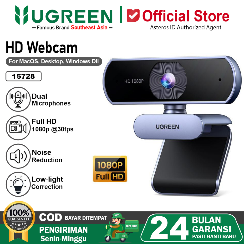 UGREEN Webcam 1080P 30Fps Full HD Noise with Dual Microphone Clear Stereo Audio 15728