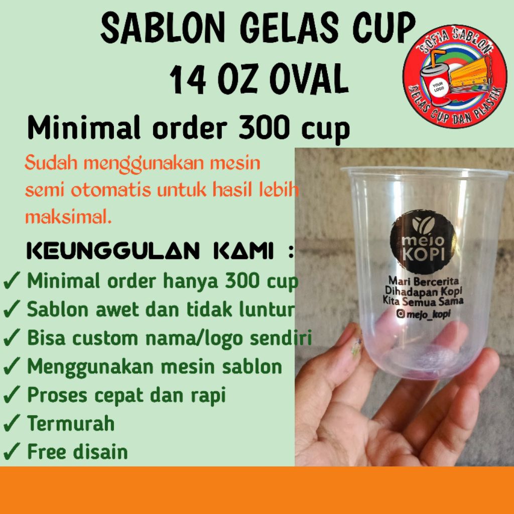 Sablon gelas cup oval 14 oz || minimal Order 300 pcs