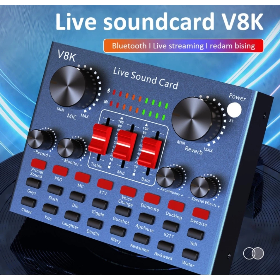 SoundCard V8K Peralatan siaran Langsng komputer & Ponsel karaoke rekaman profesional