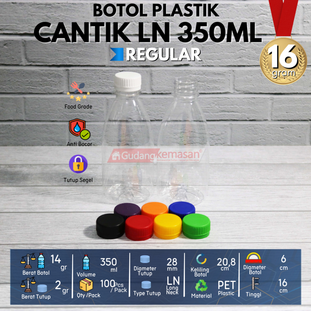 BOTOL PLASTIK CANTIK 350ML TUTUP LN SEGEL WARNA - FLASH