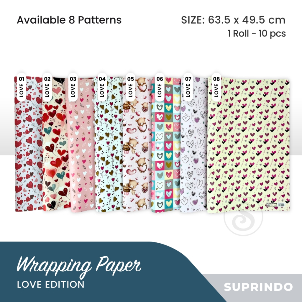 

(10 lbr) KERTAS KADO MOTIF LOVE 63.5 X 49.5 Cm