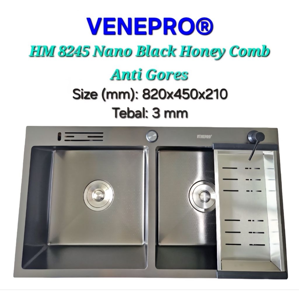VENEPRO BAK CUCI PIRING HEAVY DUTY 3MM 2 LUBANG WARNA HITAM