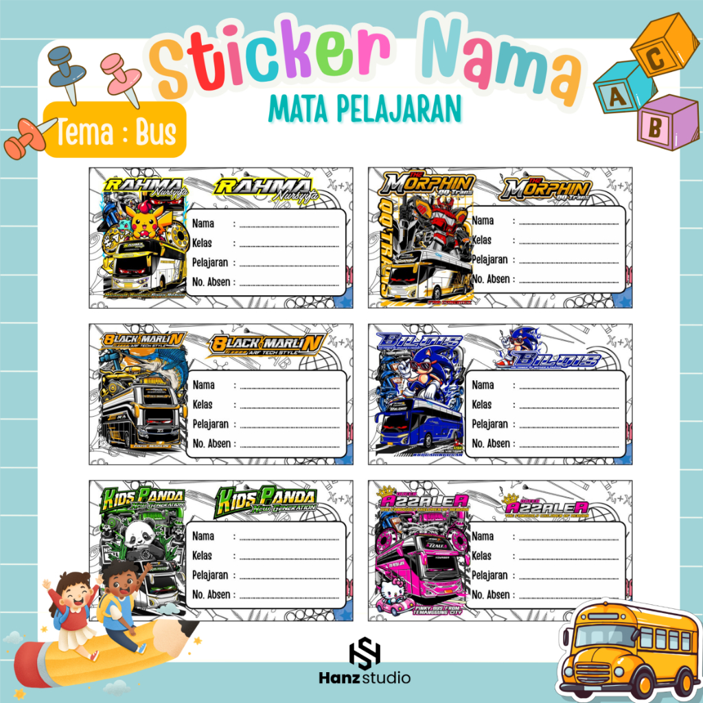

( Free Sticker) 44 pcs Sticker Label Buku Mapel Busmania Strobo - Sticker Mapel sekolah Pemburu Basuri Terbaru