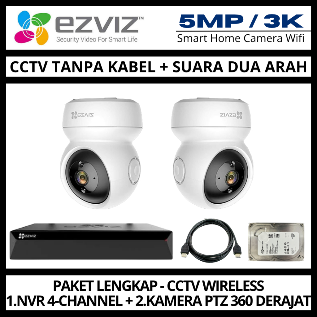 PAKET CCTV EZVIZ 5MP 4 CHANNEL 2 KAMERA WIRELESS