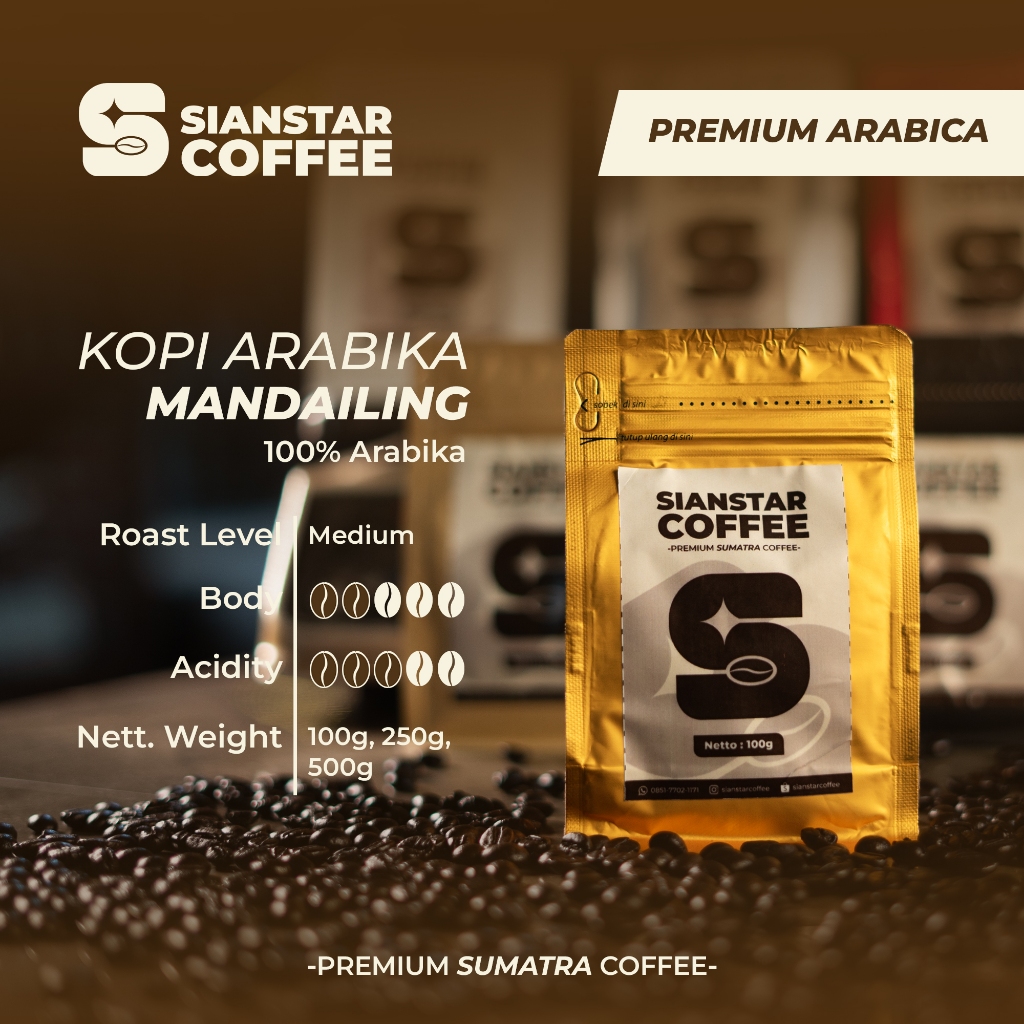 

Sianstar Coffee - Arabika Mandailing Biji Bubuk 100% Arabika