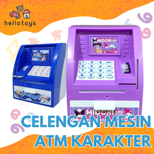 Mainan Anak Edukasi Bank Mesin ATM Kecil Sidik Jari Celengan Berkarakter Polos Bunyi Lampu
