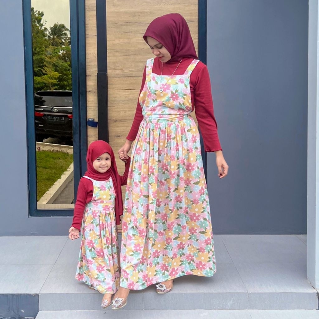 Hallybaba Kids - Setelan Overall Anak Sakura 1-10th Overall Gamis Ibu Dan Anak Perempuan Overall Gam