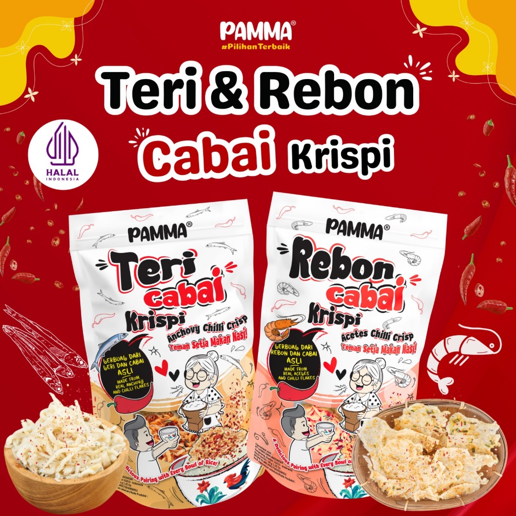 

【NEW】PAMMA Teri & Rebon Cabai Krispi, Pedas Nampolll, Renyah, Gurih