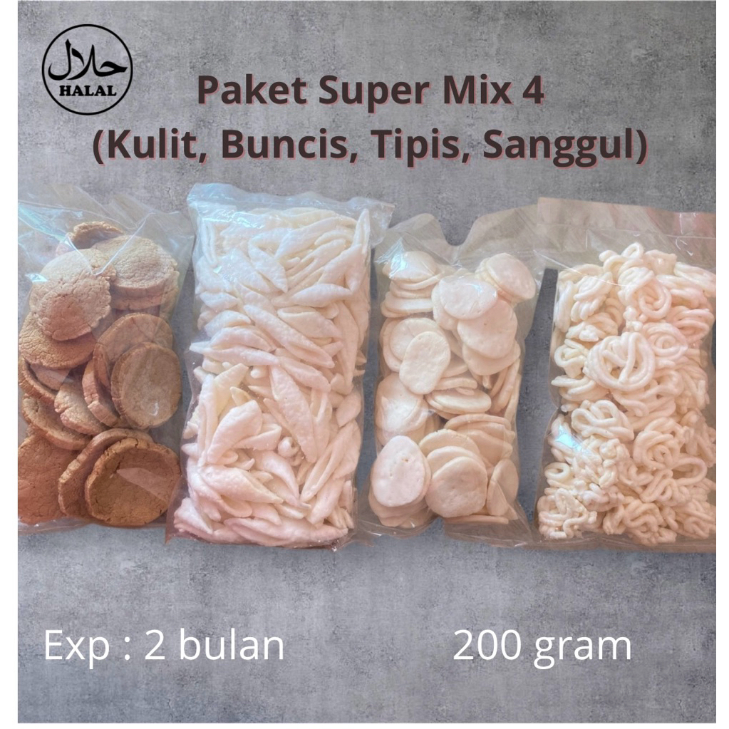 

PAKET SUPER MIX 4 (KULIT, BUNCIS, TIPIS, SANGGUL) /kemasan 200g