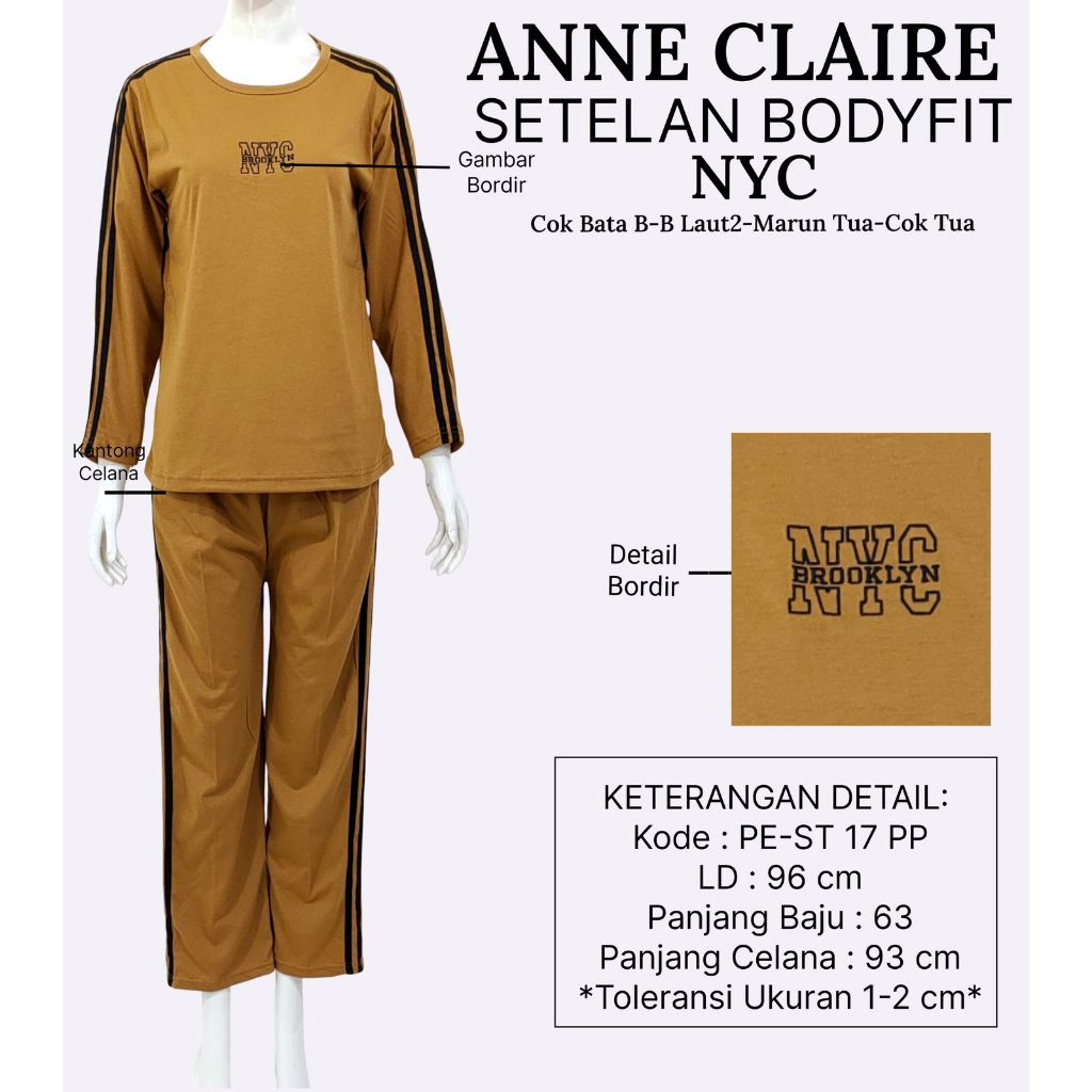 ANNE CLAIRE Setelan Lengan Panjang Celana Panjang BodyFIT BabyDoll BajuTidur Dewasa USHOP