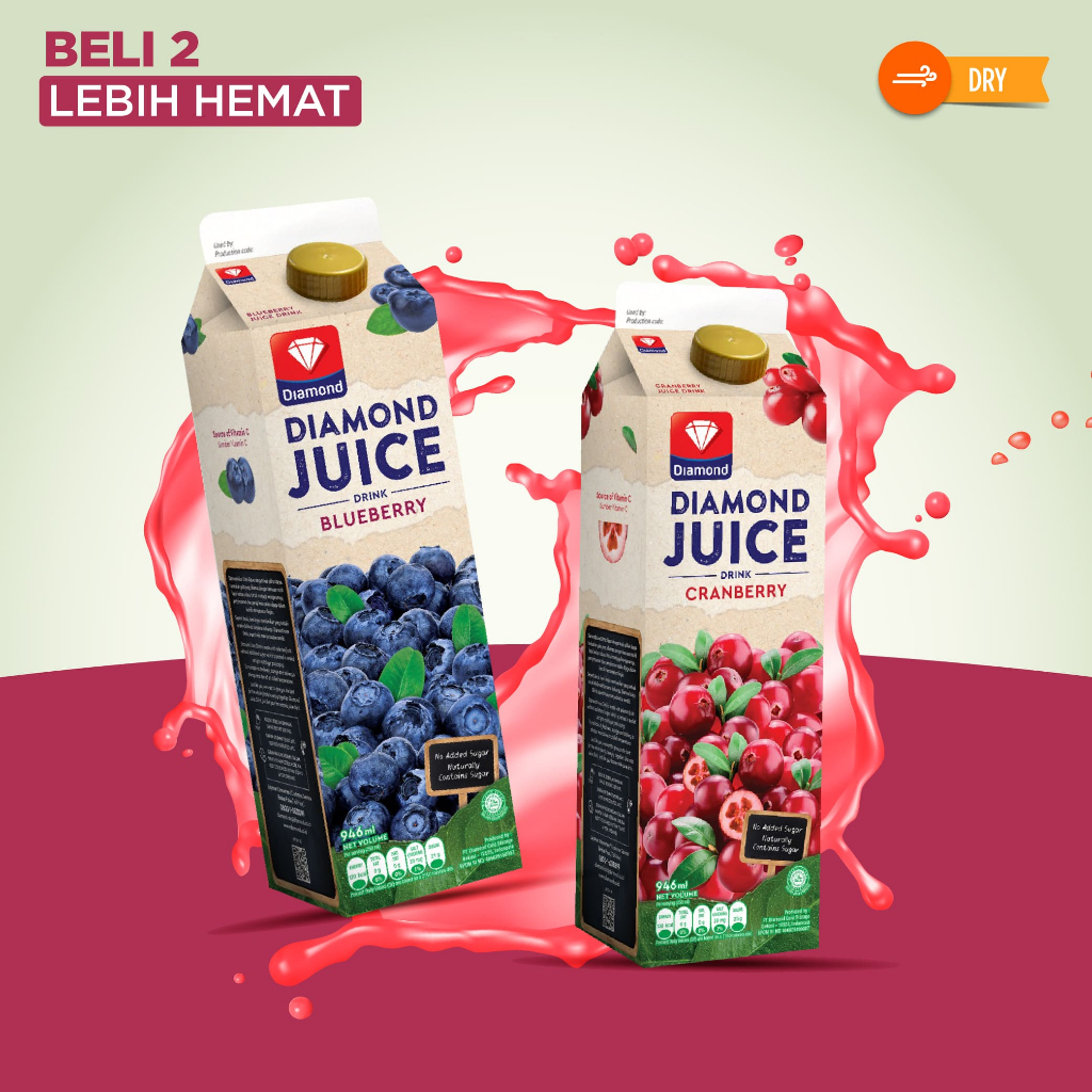 

BELI 2 LEBIH HEMAT DIAMOND JUICE UNSWEET CRANBERRY & BLUEBERRY 946 ML