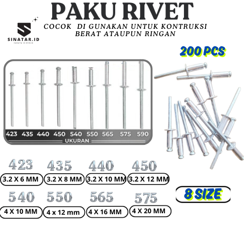 (200 PCS) Nail Rivet  Paku Rivet Rivetti 423 Paku Rivet 435 Paku  Rivet 440 Paku Rivet 450 Paku Rive
