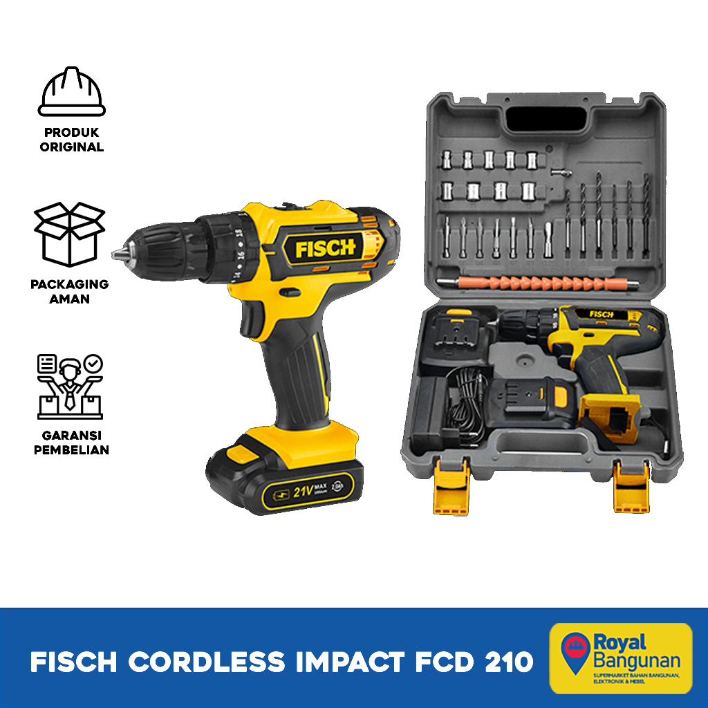 Mesin Bor Fisch FCD 210 Cordless Impact Drill Set 21V-10mm