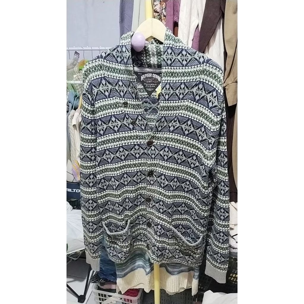 CARDI MOTIF HILFIGER DENIM ORI size X-LARGE 100% Cotton