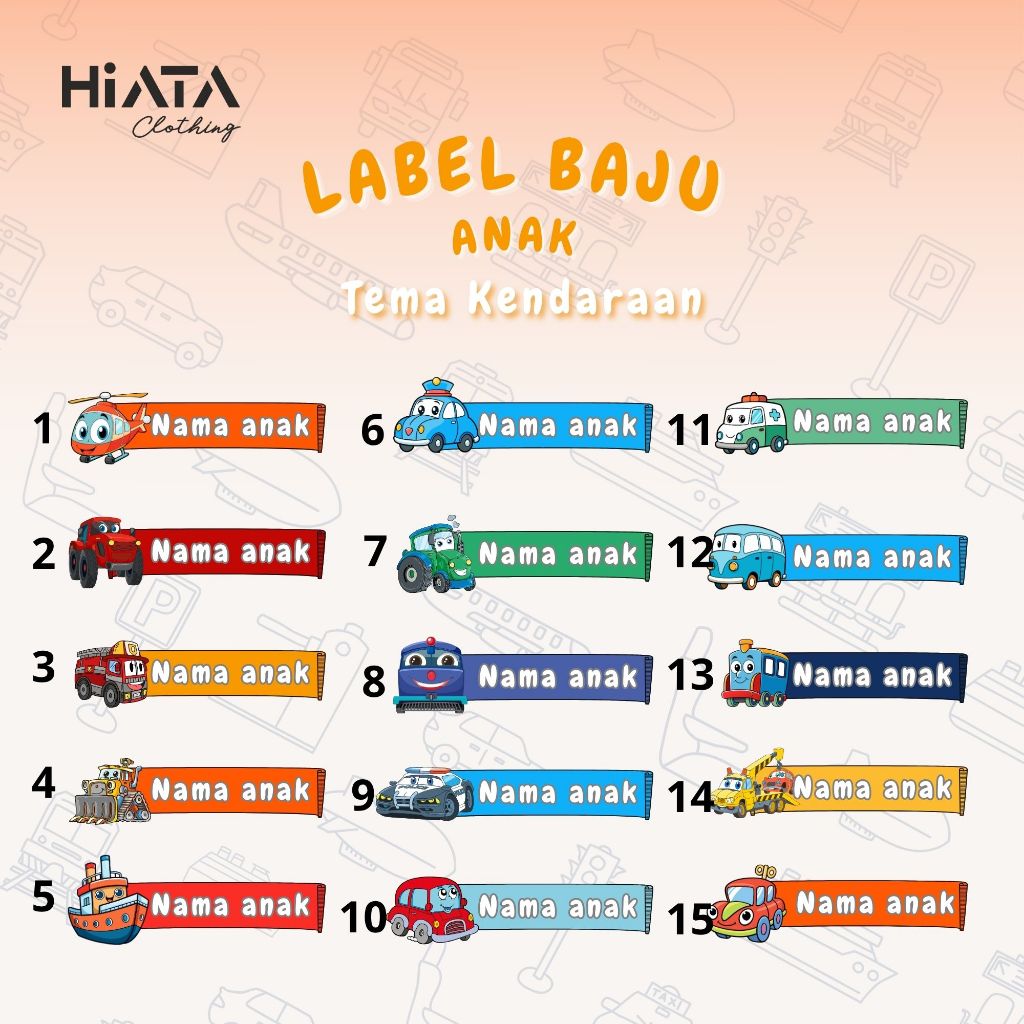 

Label Nama Baju Tema Kendaraan ISI 50 Pcs / Stiker Sablon / Sablon Nama Baju / Label Baju Setrika Murah