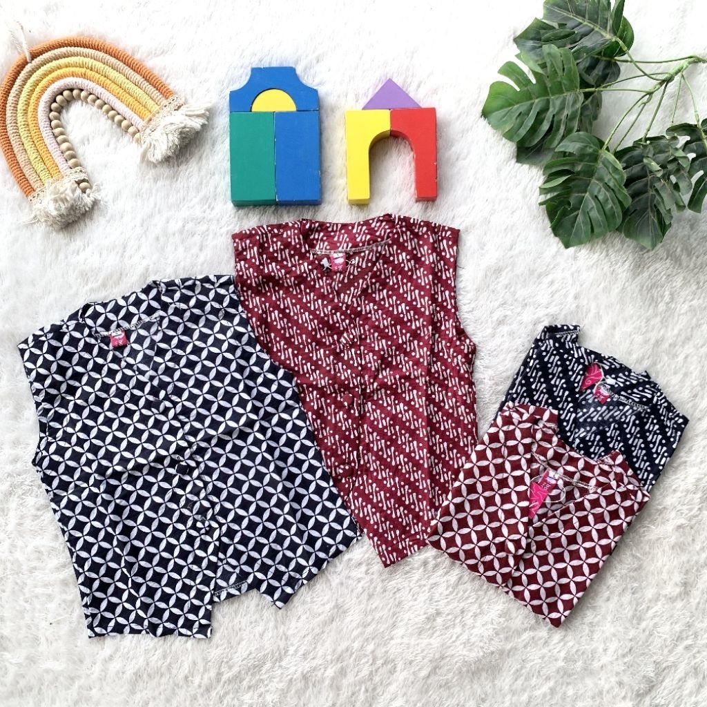 Outer Top Atasan Batik Anak Parka Merah Navy Kawung Parangan Cantik Cocok Untuk Ootd