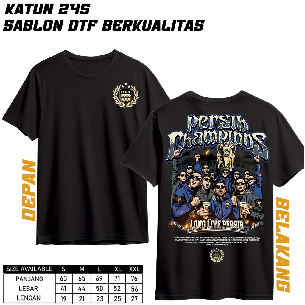 centralbaju - Kaos persib BAJU PERSIB champions casual taped - Kaos persib Juara - Cocok Untuk Pria 