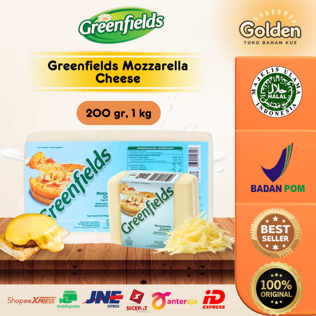 

Greenfields Mozzarella Cheese 200 gr, 1 Kg / Keju Mozzarella Greenfields