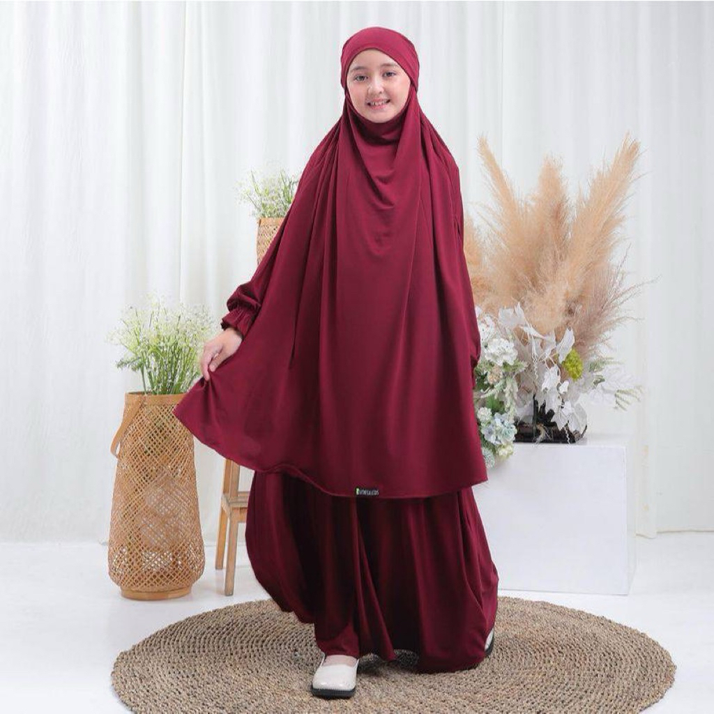 Gamis Anak Perempuan Full Set French Khimar Usia 1 sampai 11 tahun Kerudung dan Gamis Lengan Panjang