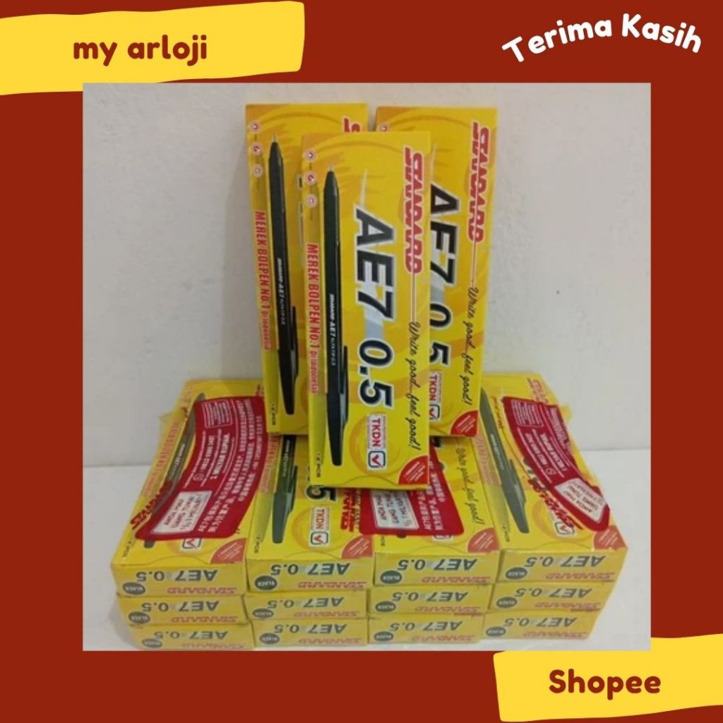 

Bolpen AE7 Fine 0.5 Black Pack Isi 12 Standard / Bolpen Standard