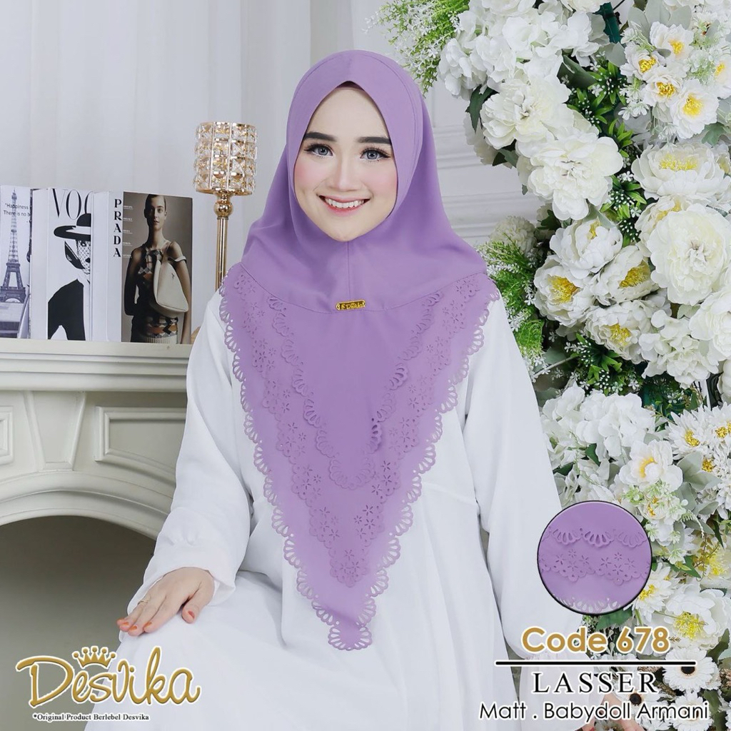 Jilbab instan DC 678 Khimar ceruty Babydoll premium laser cutting plisket by Desvika hijab wanita mu