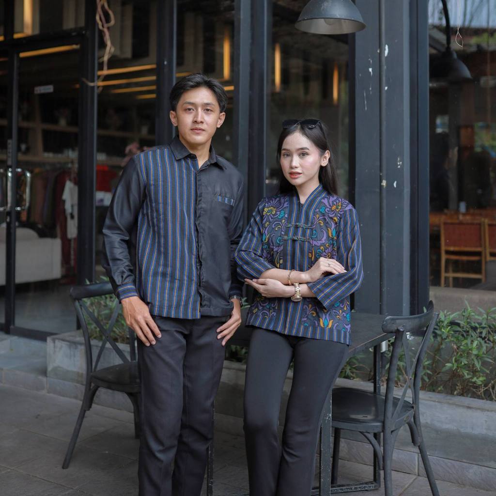 Benang Raja Couple Batik Tenun Lurik Hitam Navy
