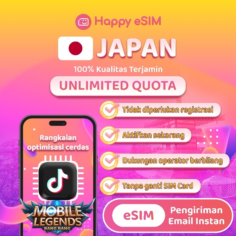 Happyesim eSIM Japan Local IIJ(Docomo) Unlimited Kuota Extra Data Internet | eSIM Jepang Kuota Besar
