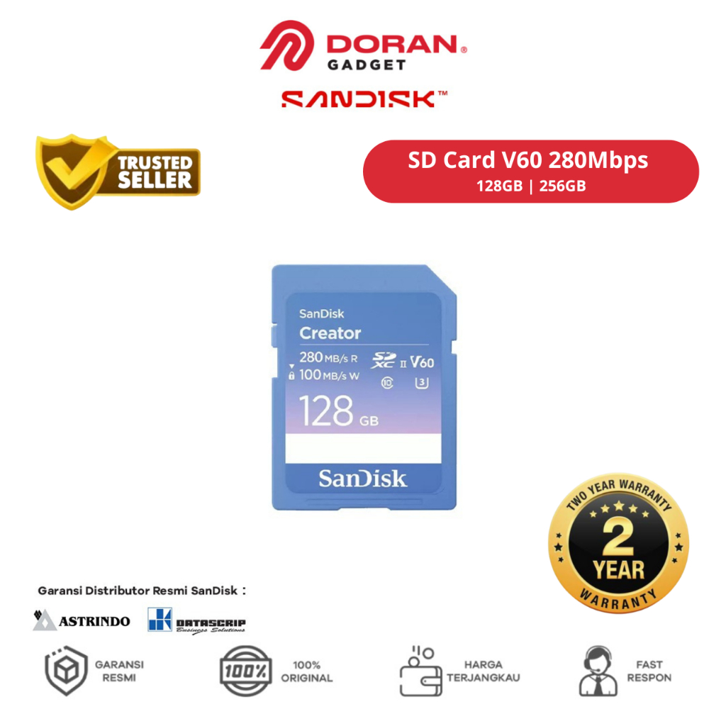 SD Card V60 280MBPS Creator Sandisk 128GB | 256GB Resmi Indonesia