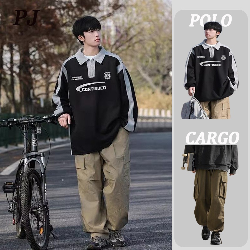 Kaos Polo Shirt Zipper Long Sleeve Kaos Polo Pria Lengan Panjang | Kaos Kerah Pria Seragam Polos T s