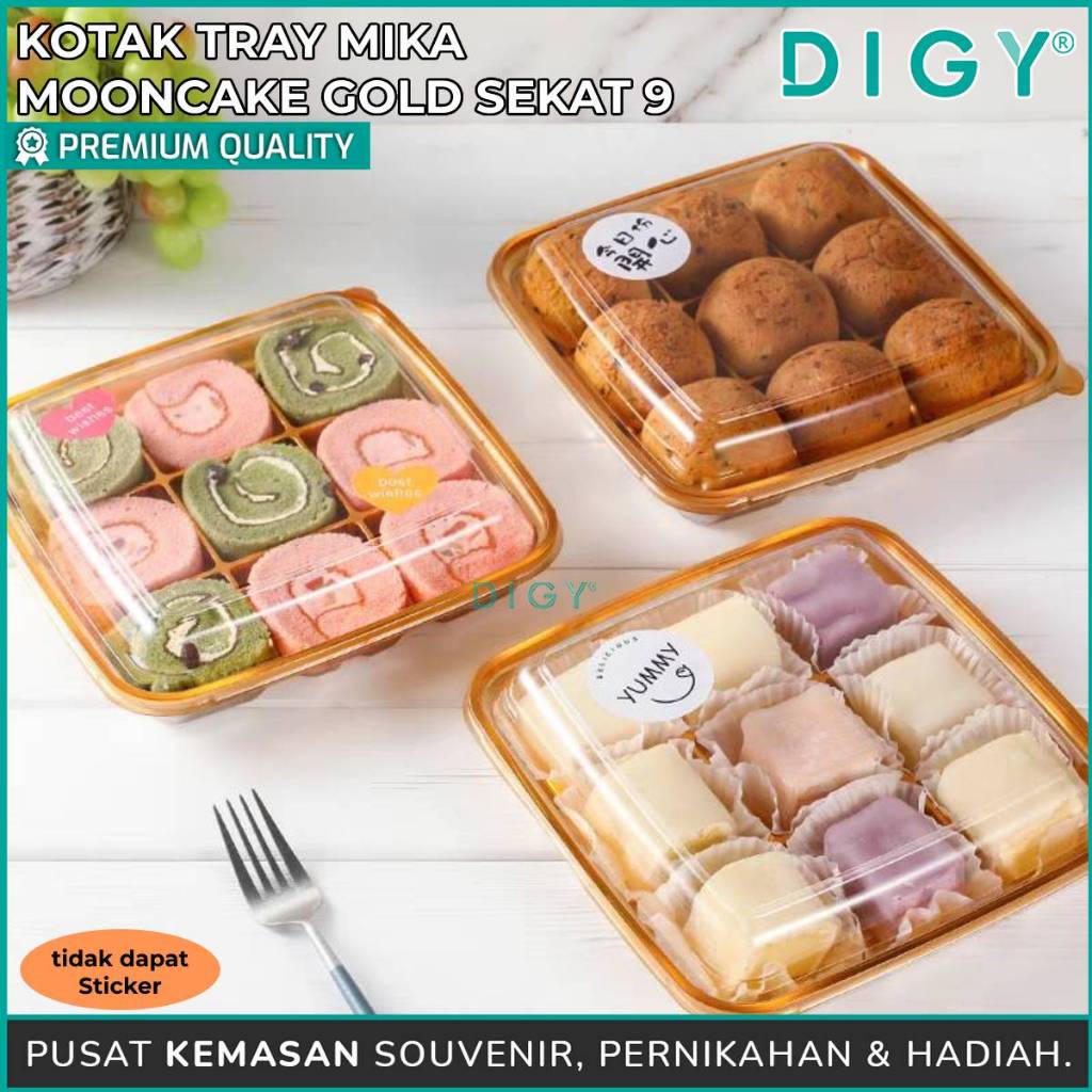 Kotak Tray Mika Mooncake Gold Sekat 9 / Kotak Mini Cake / Mika Pudding / Mika Kue / kotak mika cooki