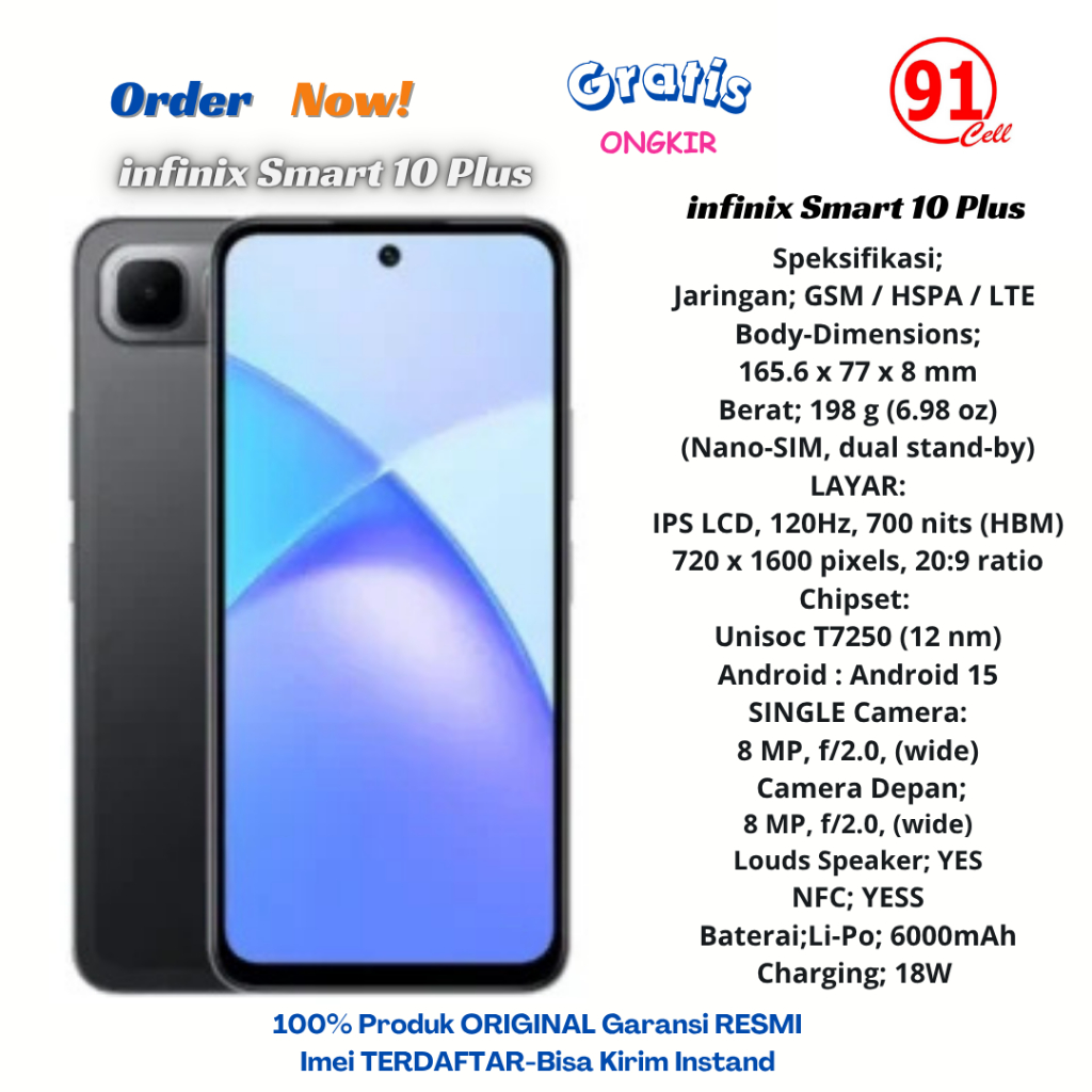 Infinix Smart 10+ Original [Ram8+8/128gb] Baterai 6000mah Garansi Resmi