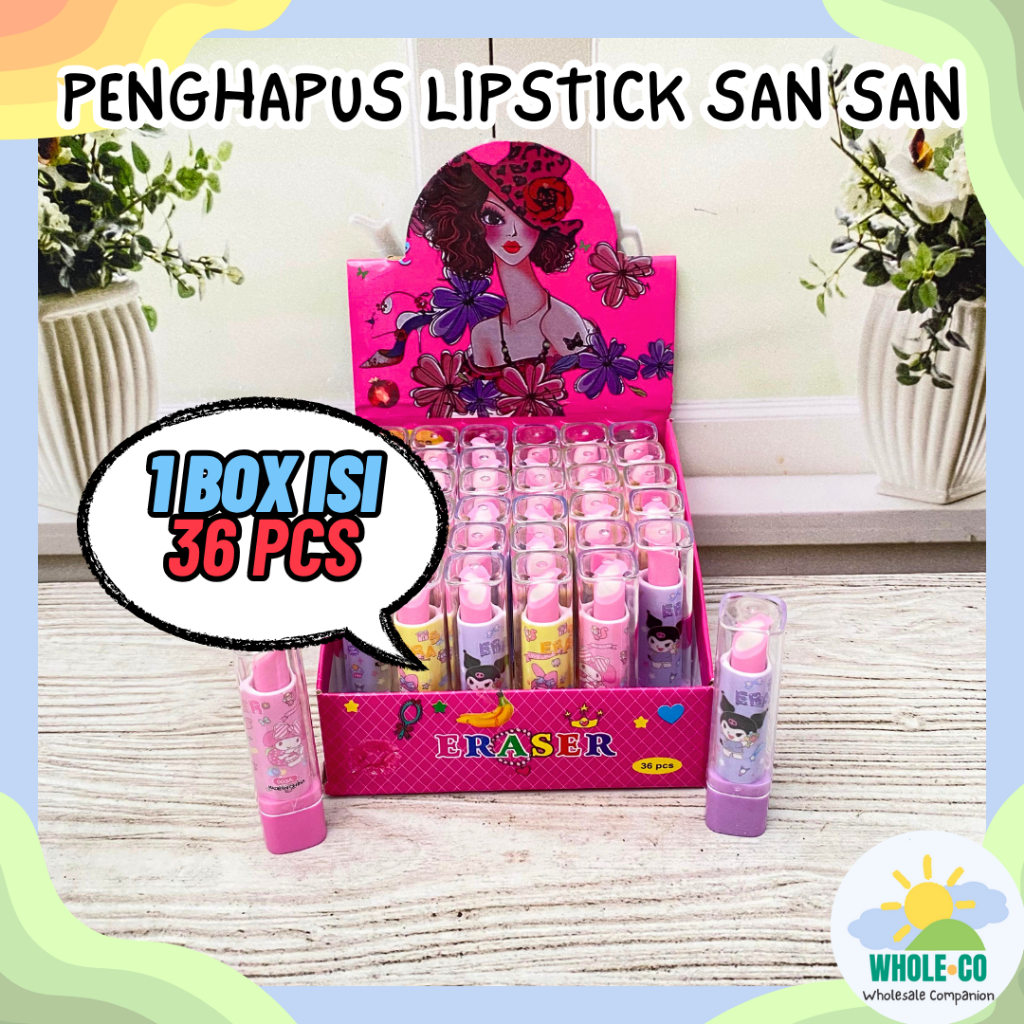 

(1 Box Isi 36 Pcs) Penghapus Bentuk Lipstik San San Premium Lipstick Kuro Melo Moroll Lucu Unik Imut Termurah Grosir COD