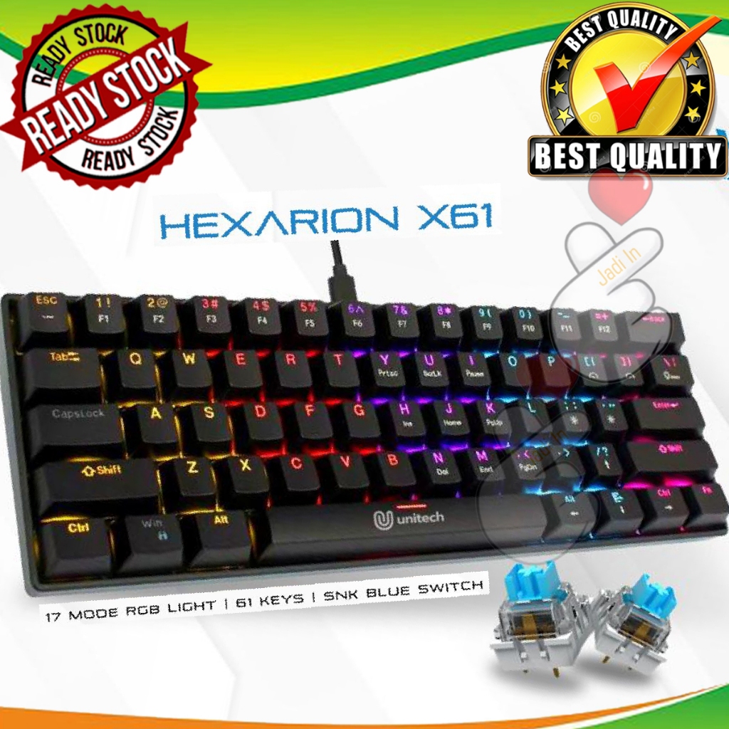 Keyboard Gaming Mechanical 60% Hexarion X61 RGB Wired Blue Switch