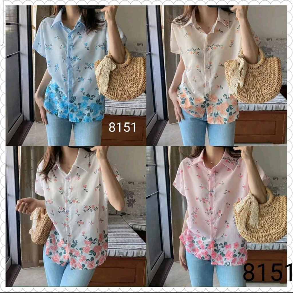 Kemeja katun import bangkok motif bunga