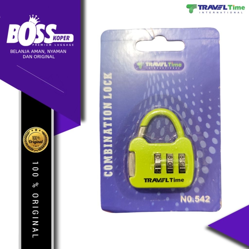 Gembok tas ransel TRAVEL TIME kunci combination 3 digit angka original
