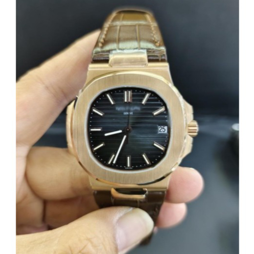PP 5711 SWISS AUTOMATIC BLACK DIAL LEATHER STRAP  ROSE BLACK CASE PATEK 5711 SWISS 40MM