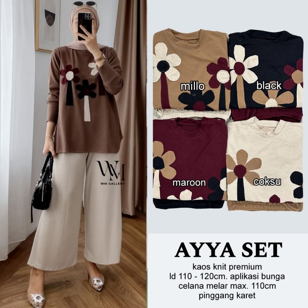 Ayya Set by Wwcloting Setelan Celana kulot wanita jumbo Ld 110-120 Oneset knit premium best seller