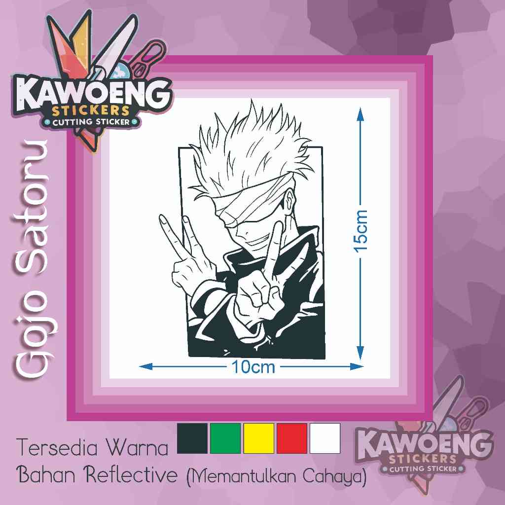 

Stiker Cutting Gojo Satoru Jujutsu Kaisen Reflective – 15x10cm Bisa Custom Warna & Ukuran