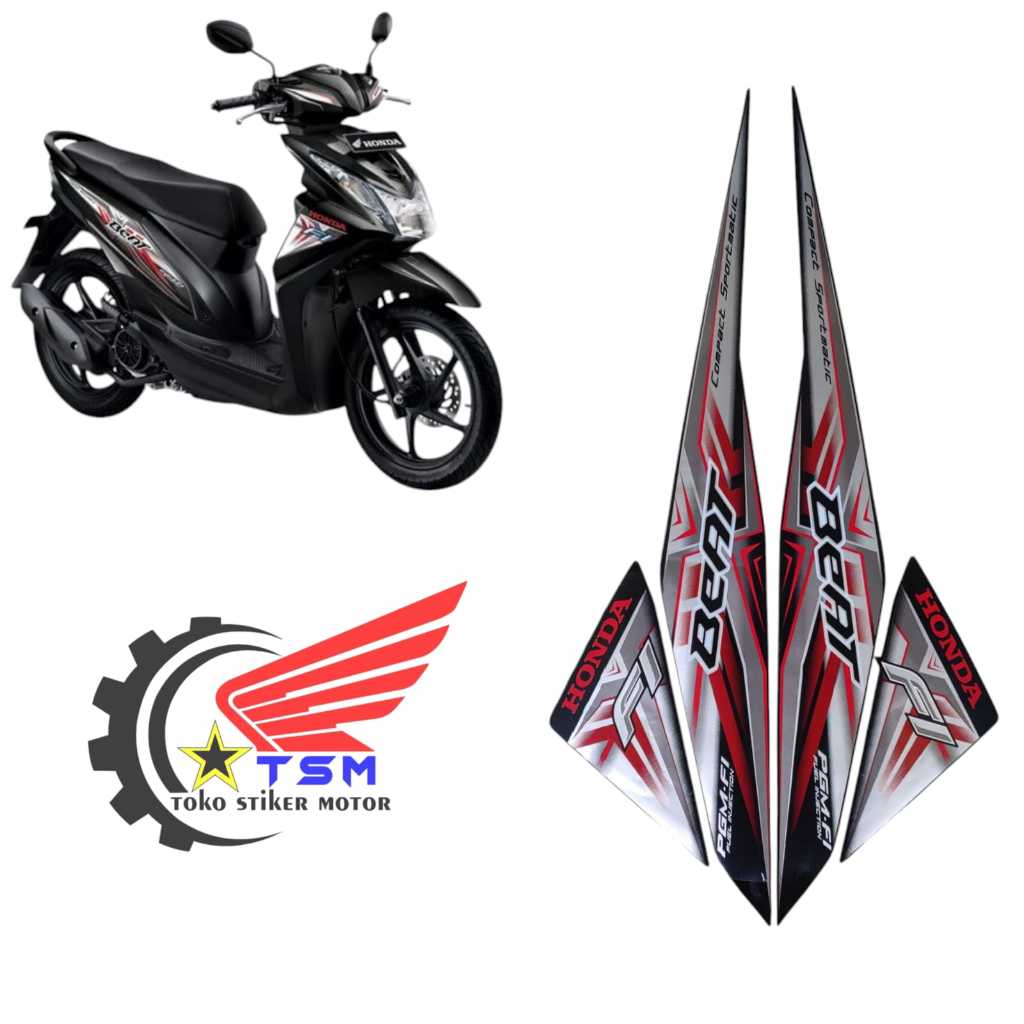 STICKER FULL SET STRIPING LIS BODI MOTOR BEAT FI X TAHUN 2014 2015 HITAM STANDAR
