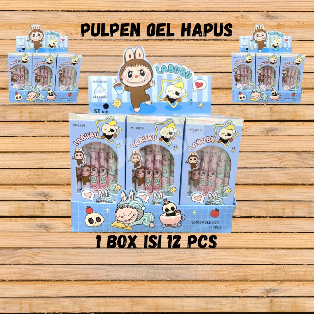 

Pulpen Gel hapus viral labubu 1 box isi 12 pcs black color, warna hitam